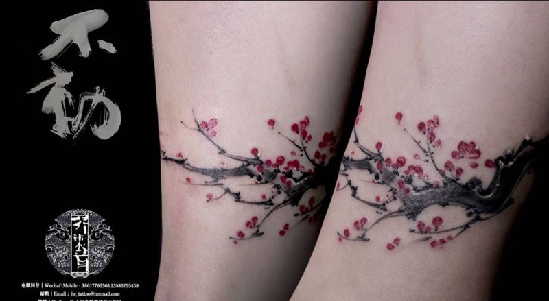 梅纹身图片_手稿成品清新习俗国画传统手臂腿部原创植物纹身图案