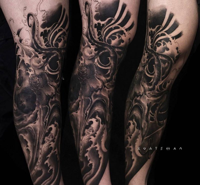 陆行大章鱼纹身图片_手臂腿部新传统纹身图案