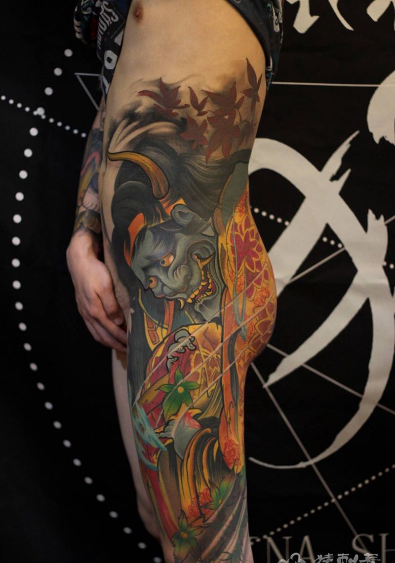 传统般若纹身图片_成品臀部腰部腿部传统肖像国画人物猿刺青纹身图案