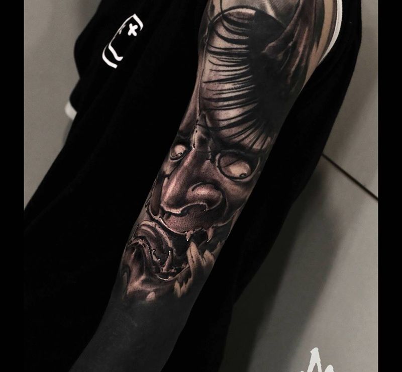 黑臂收尾 般若_纹身图片_手稿成品习俗国画传统原创鬼神宗教人物纹身图案