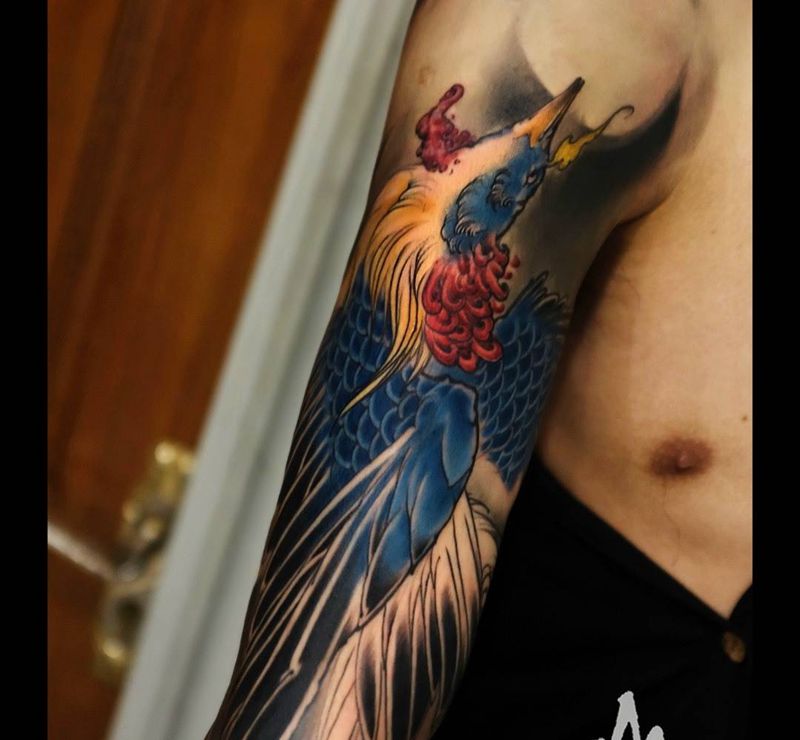 凤凰 进度纹身图片_成品手稿手臂腿部国画习俗传统原创鬼神动物纹身图案