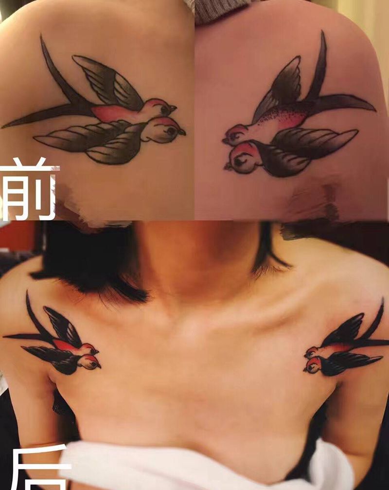 燕子补色 略微修改纹身图片_胸部成品动物欧美纹身图案