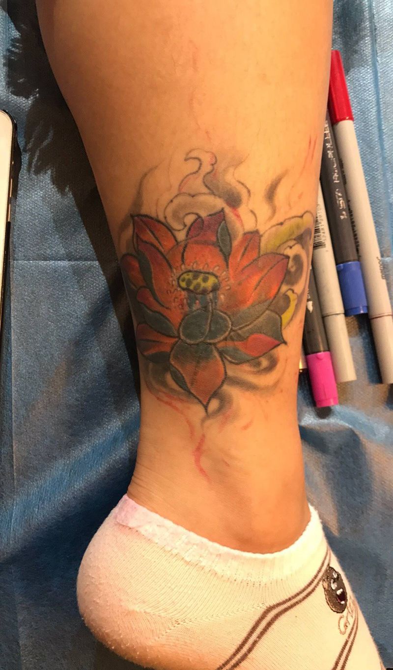 遮盖作品纹身图片_成品脚部腿部欧美写实猿刺青纹身图案