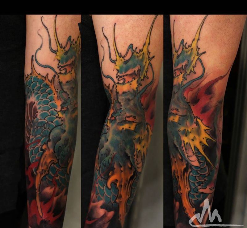 遮盖 进度 龙纹身图片_成品手稿原创动物传统习俗国画手臂纹身图案