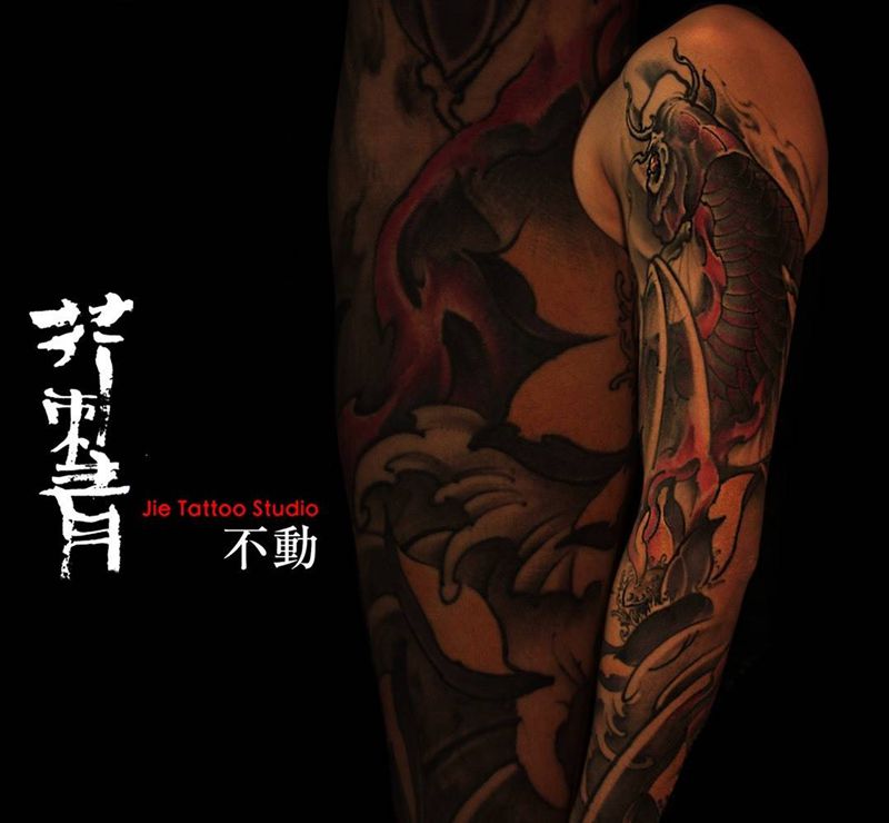 一年前的花臂，恢复后纹身图片_手稿成品手臂传统原创鬼神宗教动物纹身图案