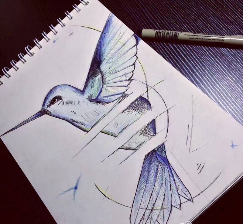 鸟 线条纹身图片_手稿插画欧美清新几何动物原创纹身图案