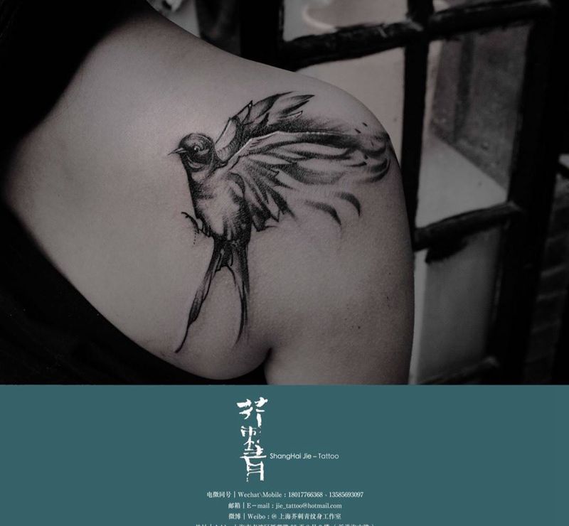 飘纹身图片_成品手稿手臂腿部动物原创欧美清新纹身图案