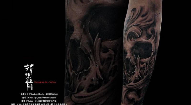 写实 现场作品。纹身图片_手稿成品腿部欧美写实原创鬼神宗教图腾人物纹身图案