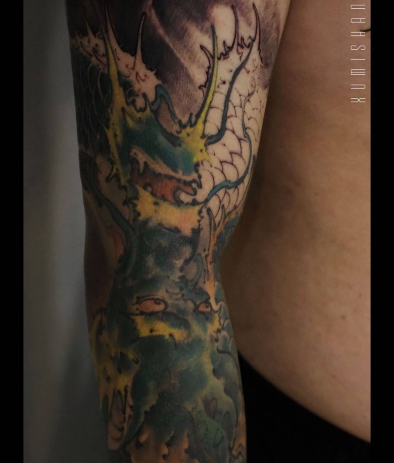 进度纹身图片_手稿成品手臂传统习俗国画原创鬼神动物纹身图案