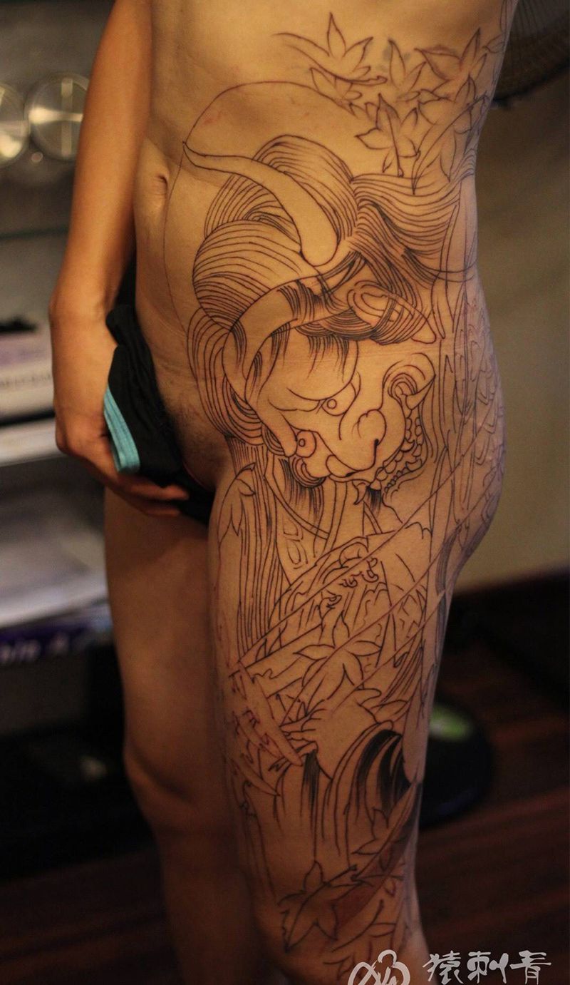 传统侧腰般若纹身图片