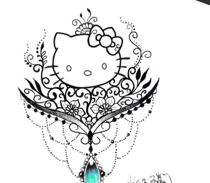 原创海娜风格手稿kt猫纹身图片
