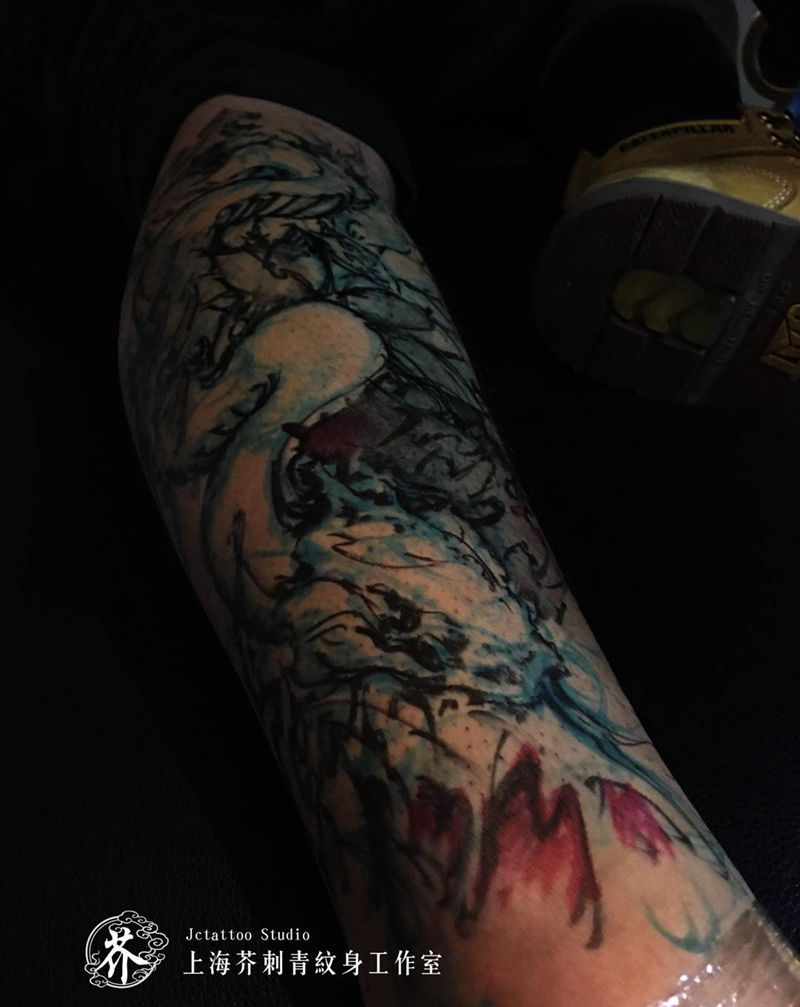 今日 手绘小蛇 半程纹身图片_手稿传统腿部国画动物原创宗教鬼神纹身图案