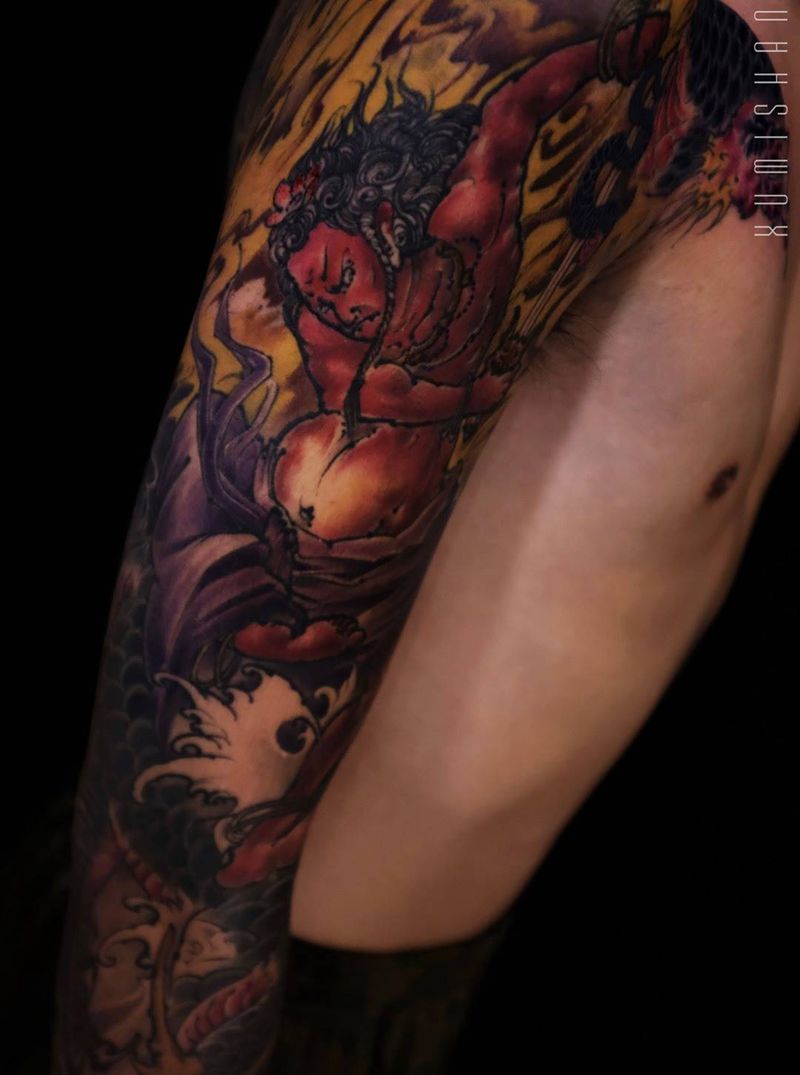 不動明王纹身图片_手臂腿部新传统老传统不動明王纹身图案
