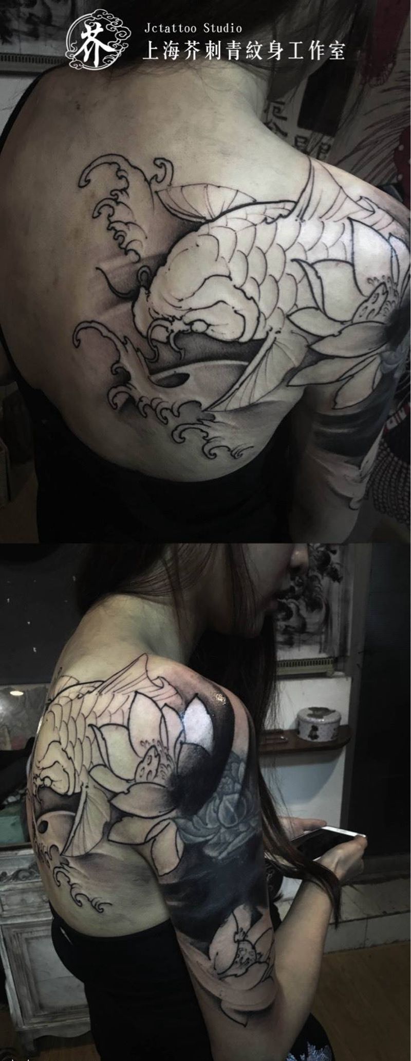 替美女主播遮盖旧图,最终效果期待完工后纹身图片_手稿传统国画植物动物宗教原创手臂背部纹身图案