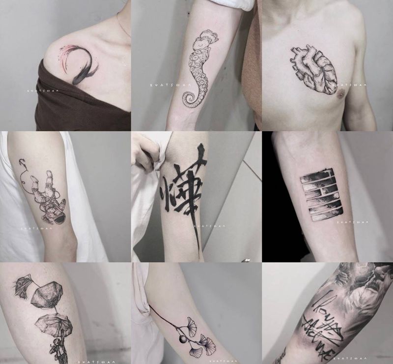 店内小图.纹身图片_手臂腿部水墨点刺纹身图案