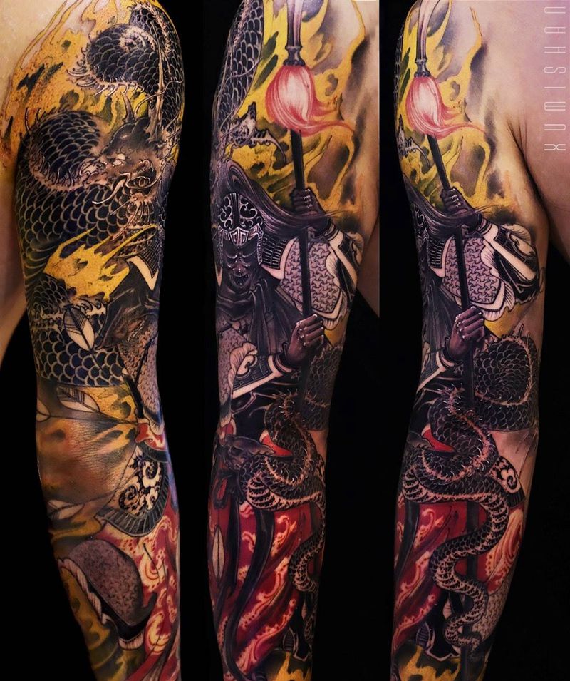 武侍纹身图片_手臂腿部新传统纹身图案
