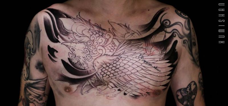 胸花_凤凰纹身图片_肩部胸部新传统老传统纹身图案