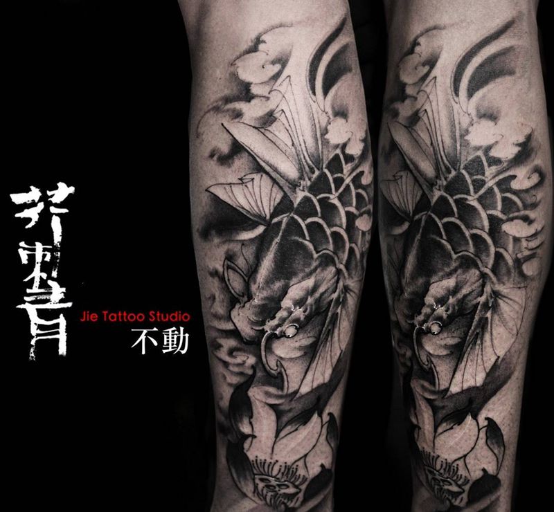 黑鲤纹身图片_手稿成品国画传统手臂腿部原创动物宗教纹身图案