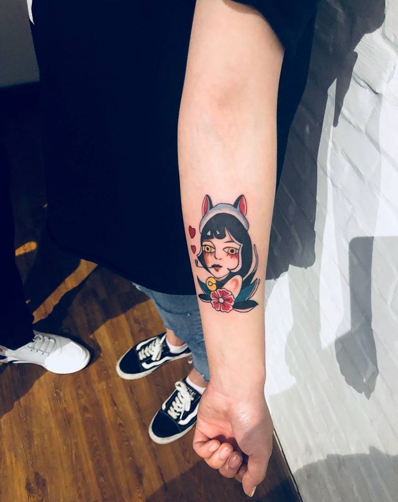 old school纹身图片_手臂欧美人物成品纹身图案