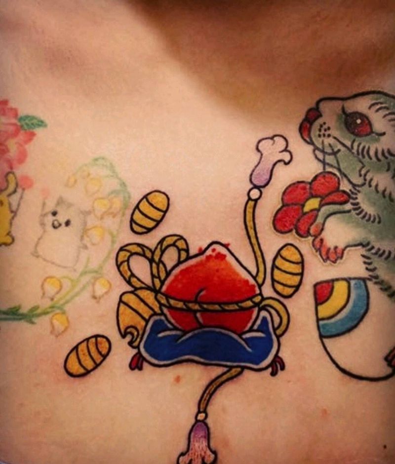 小桃砸纹身图片_老传统新传统纹身图案