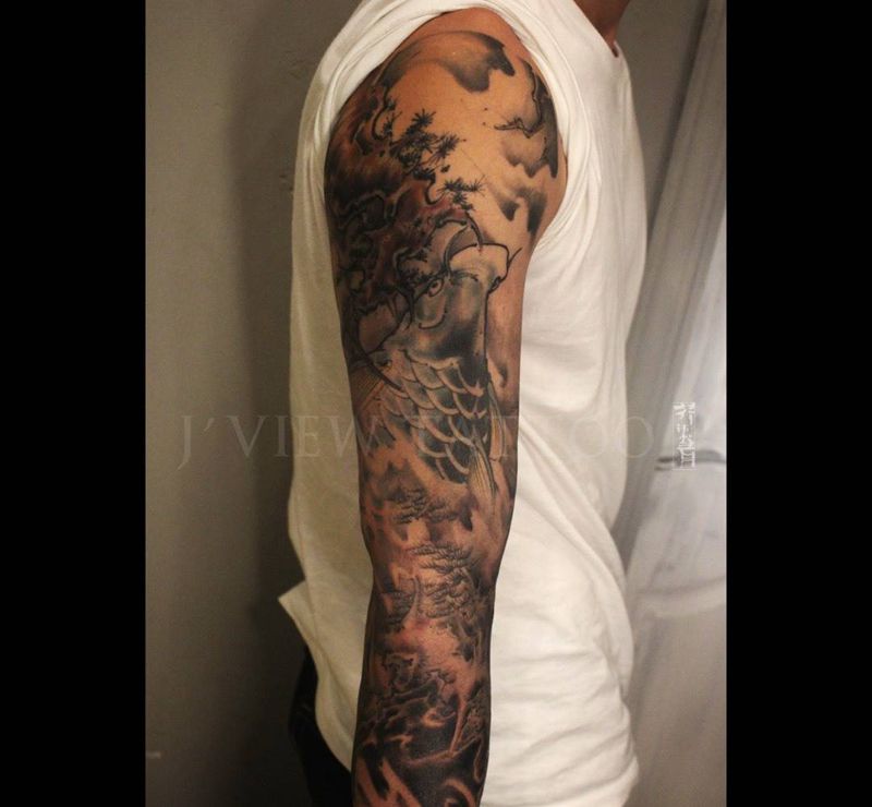 收尾纹身图片_手稿成品传统习俗原创动物手臂纹身图案