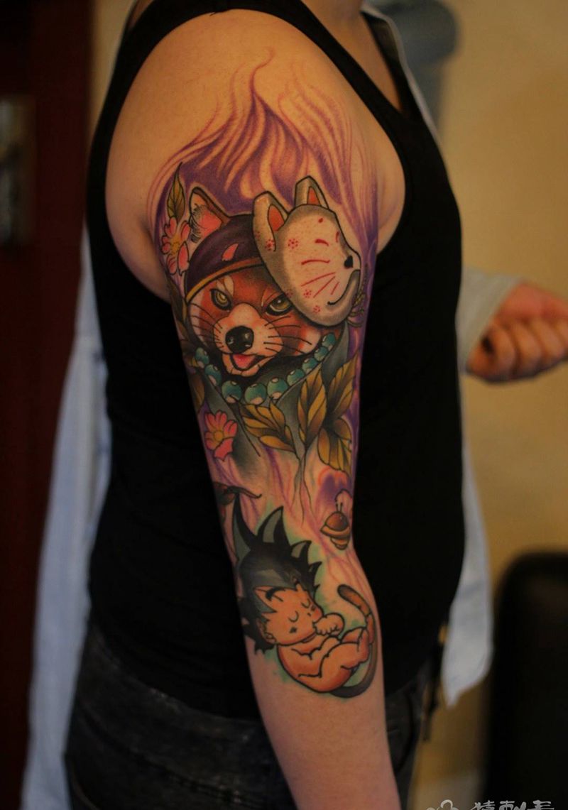 new school纹身图片_成品情侣手臂手部肩部欧美肖像猿刺青清新纹身图案