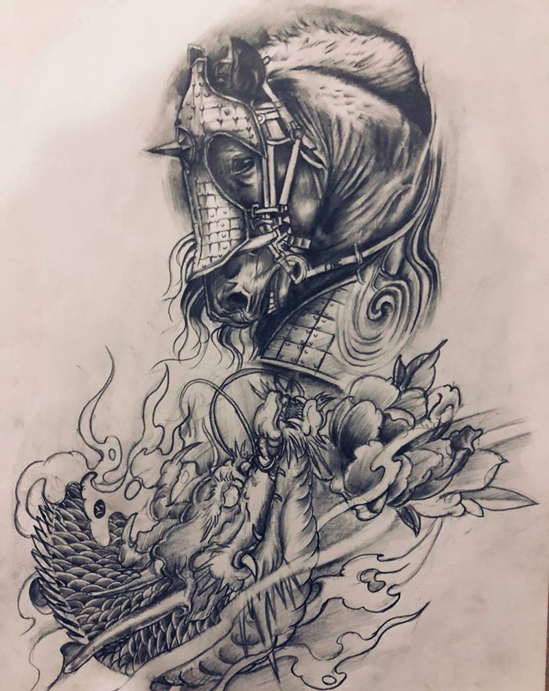 龙马纹身图片_手稿纹身图案