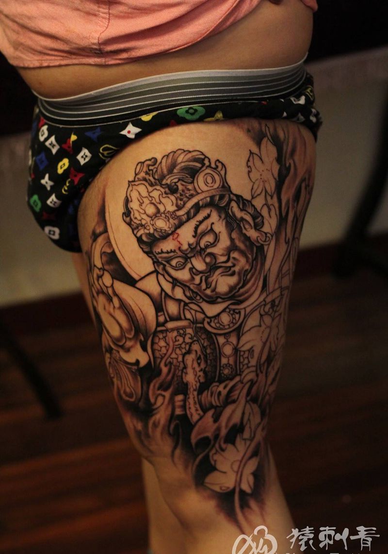 天神 传统黑灰纹身图片