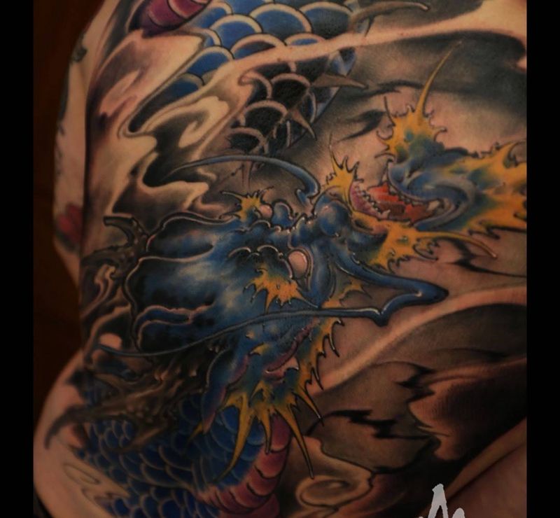 龙 满背进度纹身图片_手稿成品背部国画习俗传统原创鬼神动物纹身图案