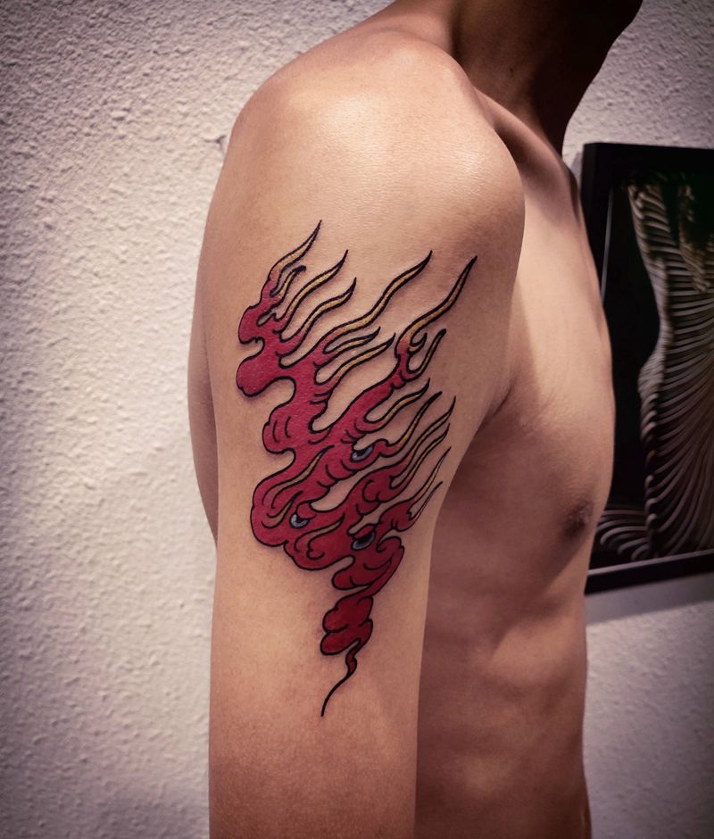 火焰。纹身图片_手臂老传统水墨纹身图案