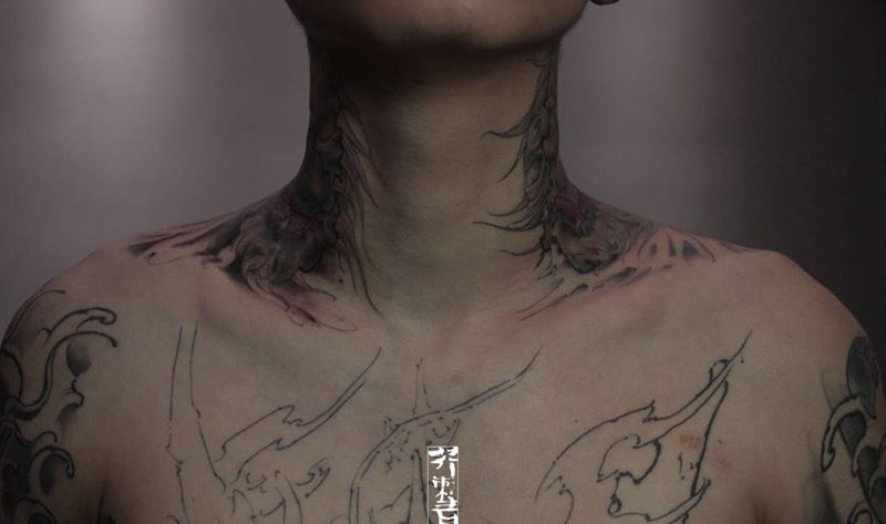 雷神 風神纹身图片_手稿成品鬼神人物传统习俗手臂腿部原创颈部纹身图案