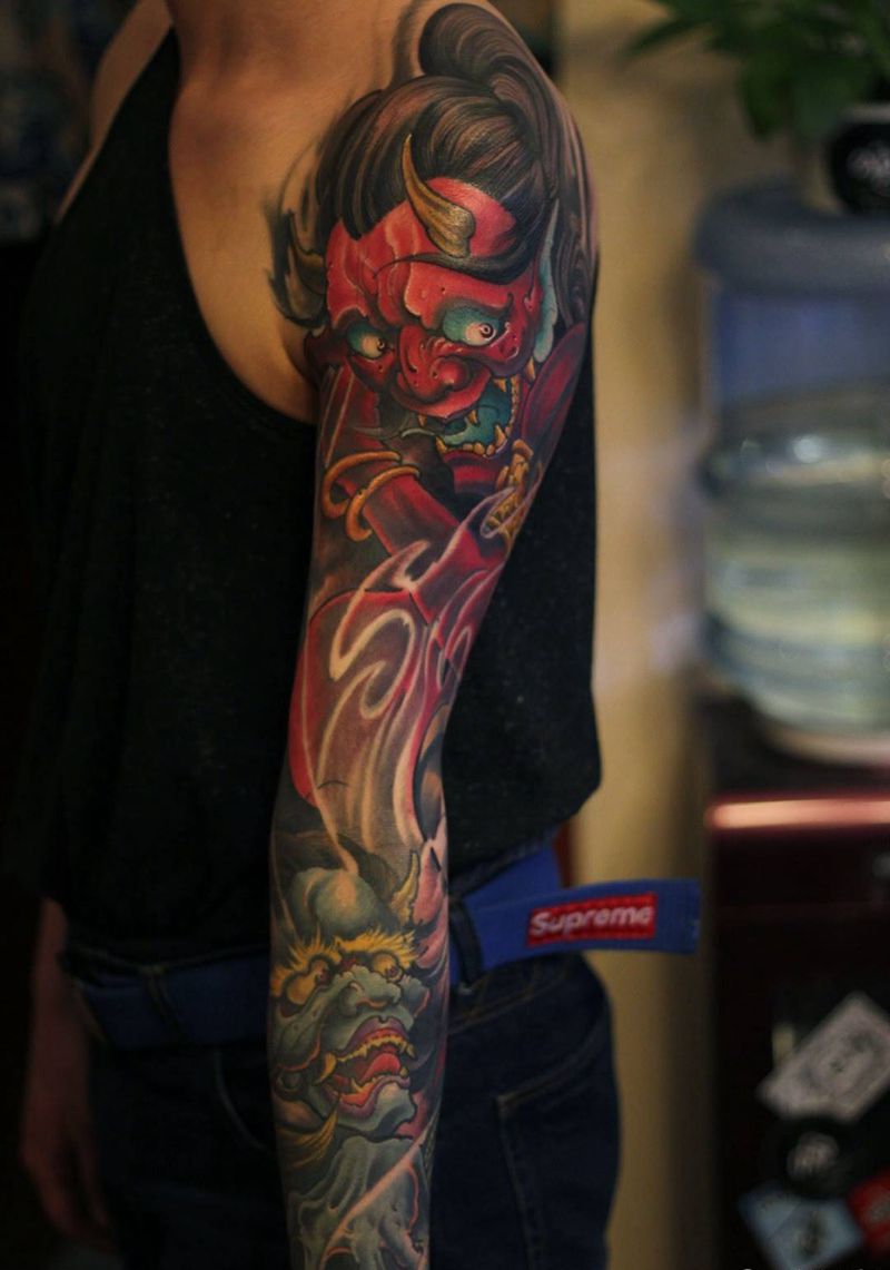 花臂纹身图片_成品手部传统肖像人物猿刺青纹身图案