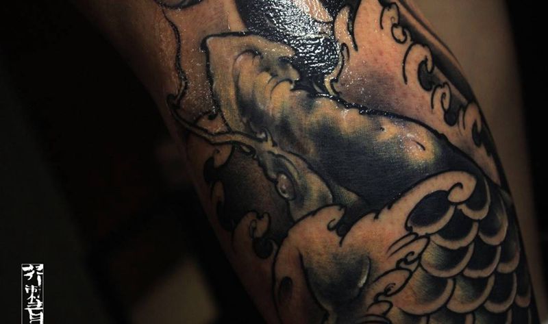 鲤纹身图片_手稿成品手臂腿部国画传统习俗原创动物纹身图案