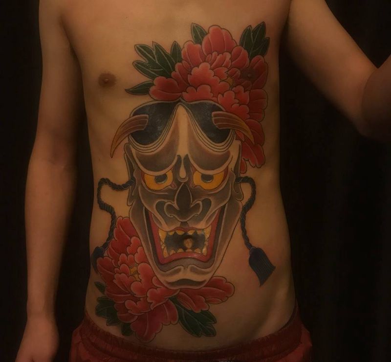 般若纹身图片_成品手稿胸部腹部传统植物鬼神宗教图腾原创纹身图案