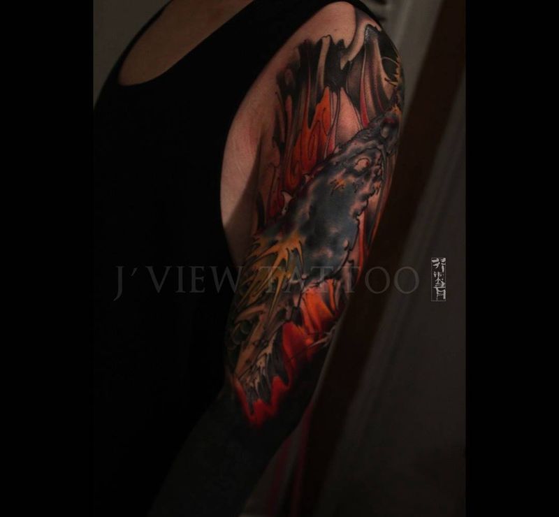 下次收尾纹身图片_手稿成品手臂习俗国画传统原创鬼神动物图腾纹身图案