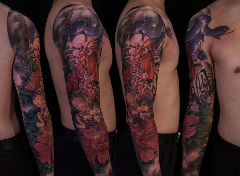 酒吞童子纹身图片_手臂新传统纹身图案