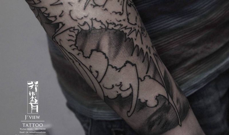 整臂龙纹身图片_手稿成品原创传统手臂纹身图案