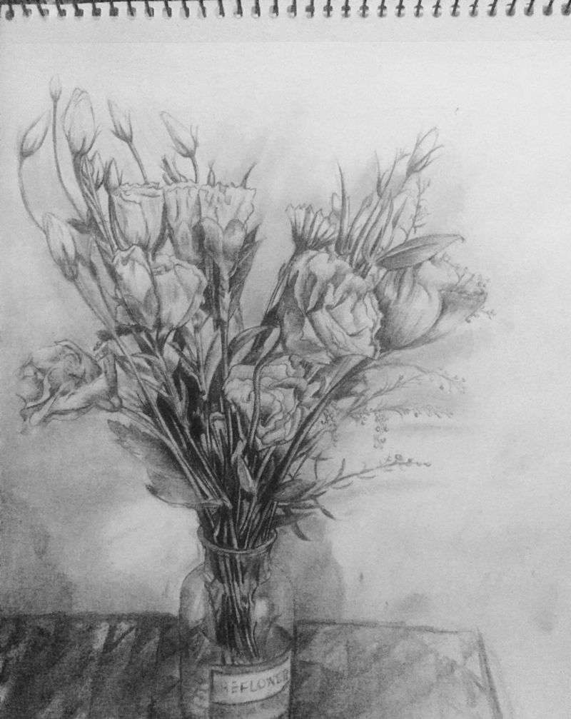 没事插个花纹身图片_手稿植物写实纹身图案