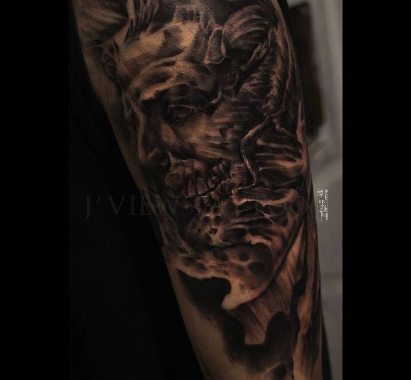 波塞冬纹身图片_手稿成品手臂欧美写实原创人物宗教鬼神肖像纹身图案