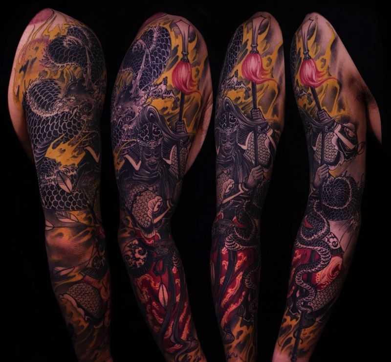 武侍_恢复后纹身图片_手臂新传统武士纹身图案