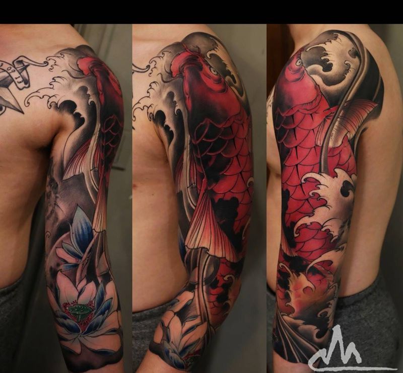 七分 鲤纹身图片_手稿成品手臂习俗国画传统原创动物植物纹身图案