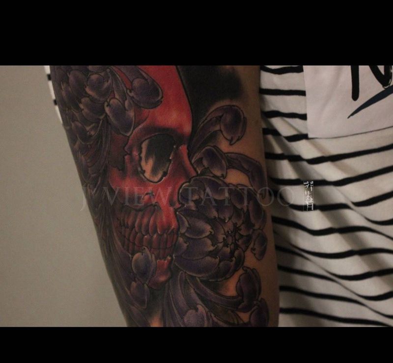 工事纹身图片_成品手稿手臂传统原创鬼神人物习俗纹身图案