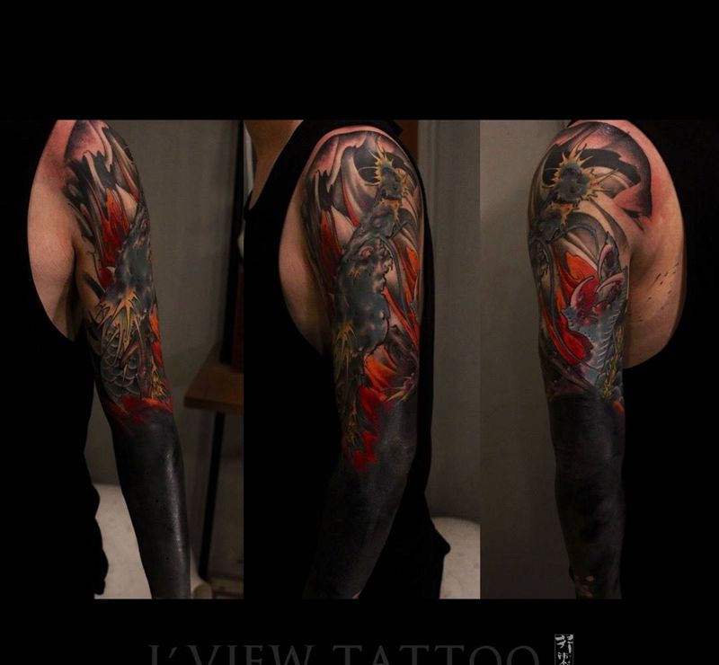 收尾纹身图片_手稿成品手臂国画传统鬼神原创宗教纹身图案