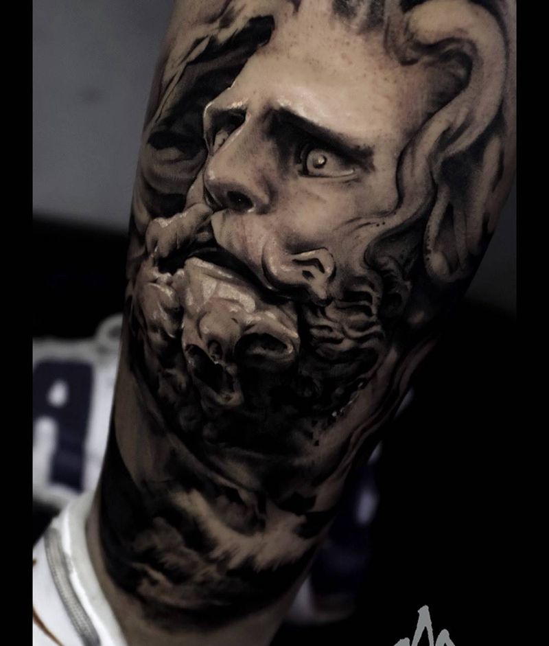 马赛纹身图片_手稿成品腿部欧美肖像原创人物纹身图案