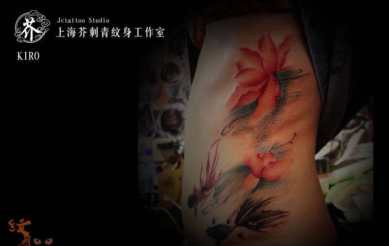 水墨纹身图片_手稿成品腰部腹部习俗国画传统植物动物原创纹身图案