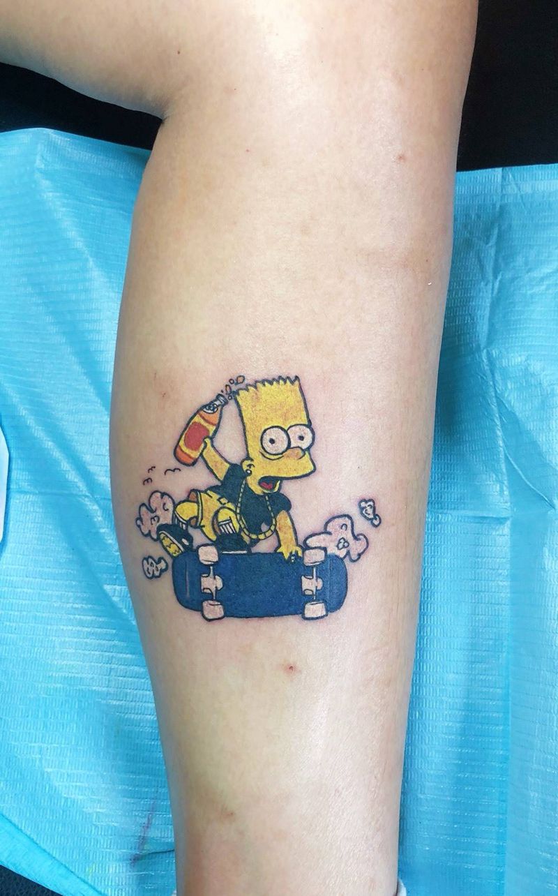 工作：玩滑板的辛普森，，纹身图片_手臂老传统纹身图案