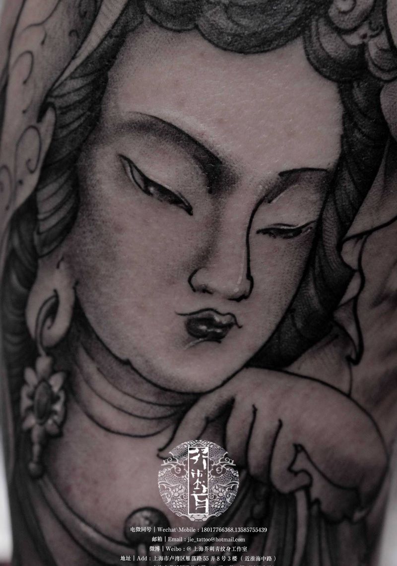 普贤纹身图片_手稿成品手臂腿部传统国画肖像原创宗教人物纹身图案