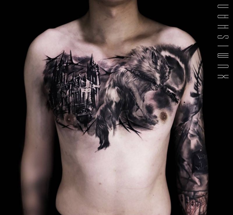 SIF收尾纹身图片_胸部欧美写实纹身图案