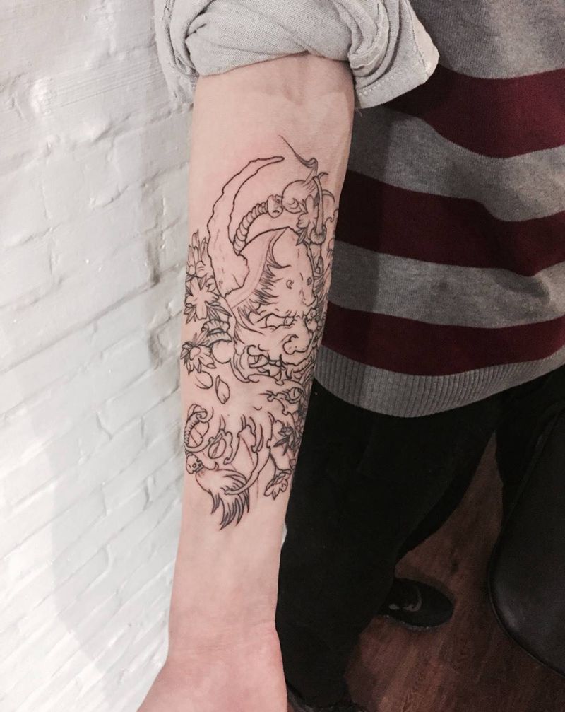 般若 线条纹身图片_成品手臂传统人物纹身图案