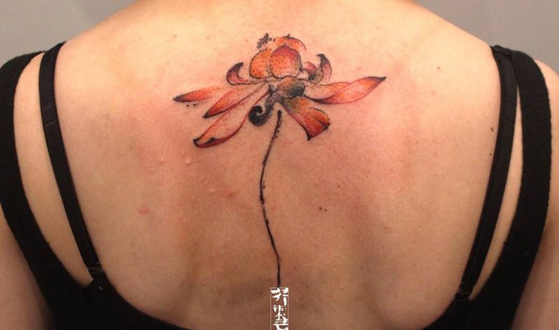 莲纹身图片_成品手稿背部传统国画原创纹身图案